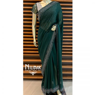Bottle Green Georgette Beautiful Saree