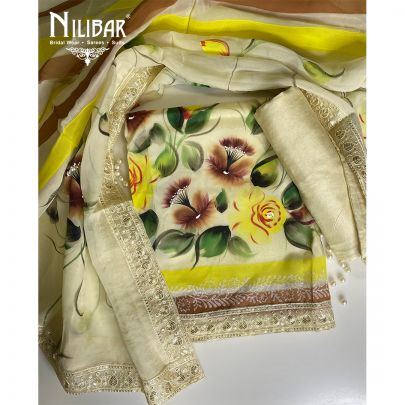 Banana Yellow Soft Organza Unstitched Suit