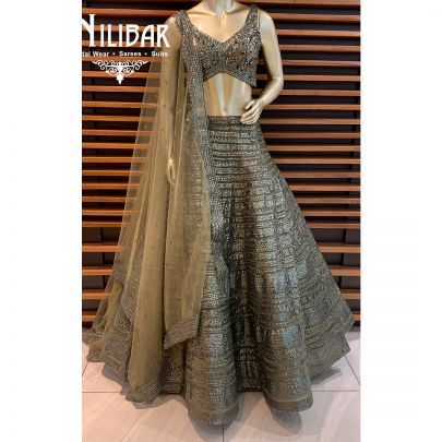 Mehendi Green Net Lehenga
