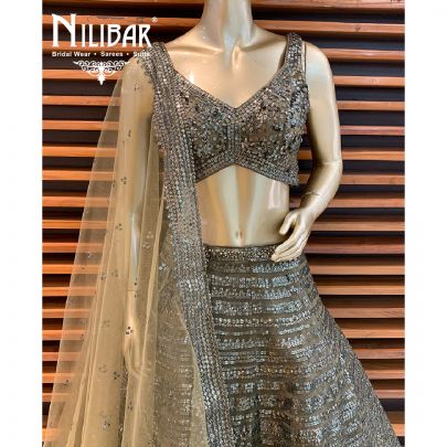Mehendi Green Net Lehenga