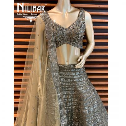 Mehendi Green Net Lehenga