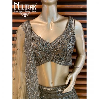 Mehendi Green Net Lehenga