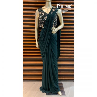 Bottle Green Ycra Beautiful Draped Saree