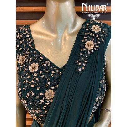 Bottle Green Ycra Beautiful Draped Saree