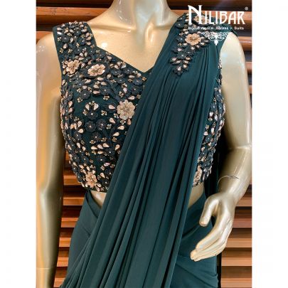 Bottle Green Ycra Beautiful Draped Saree
