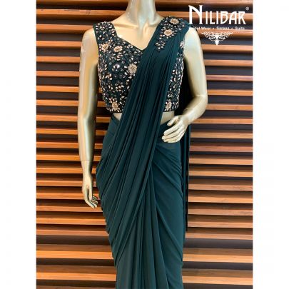 Bottle Green Ycra Beautiful Draped Saree