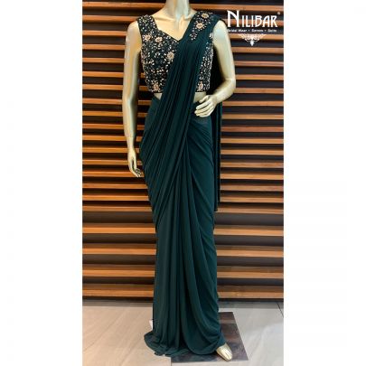 Bottle Green Ycra Beautiful Draped Saree