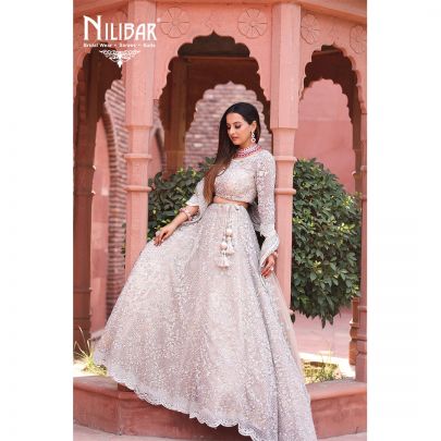 Mushroom Grey Net Lehenga