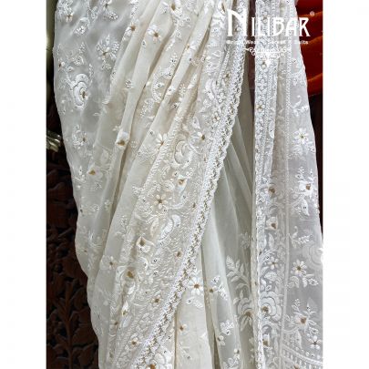 Pearl  White Georgette Saree