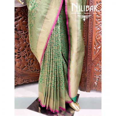 Shamrock green Silk Banarasi Saree