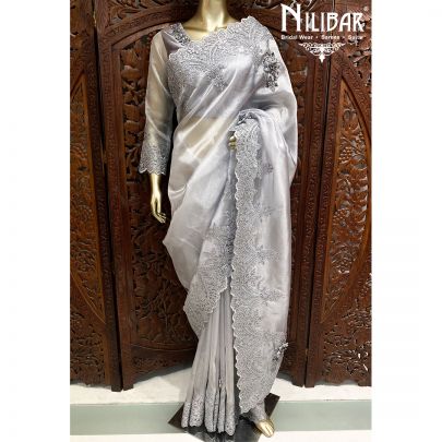 Grey Organza Traditional Saree
