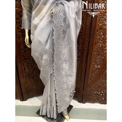 Grey Organza Traditional Saree