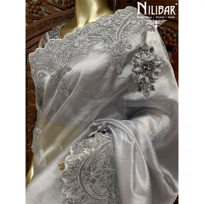 Grey Organza Traditional Saree