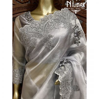 Grey Organza Traditional Saree