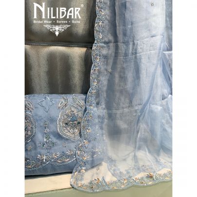 Bluish Grey Organza Unstitched Suit
