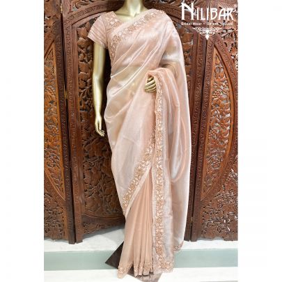 Peach Organza Traditional Saree