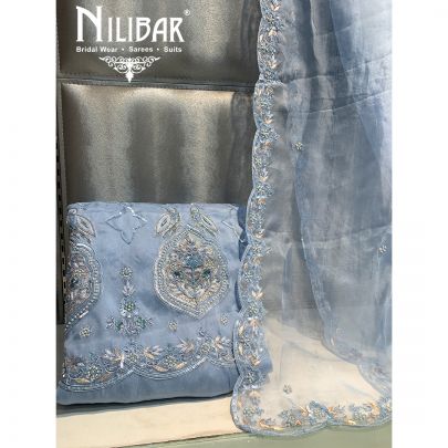 Bluish Grey Organza Unstitched Suit