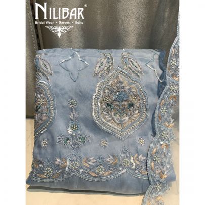 Bluish Grey Organza Unstitched Suit