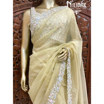 Lime Organza Traditional Saree