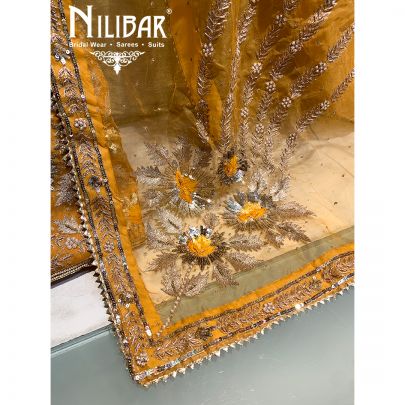 mustard Organza Unstitched Suit