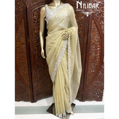 Lime Organza Traditional Saree