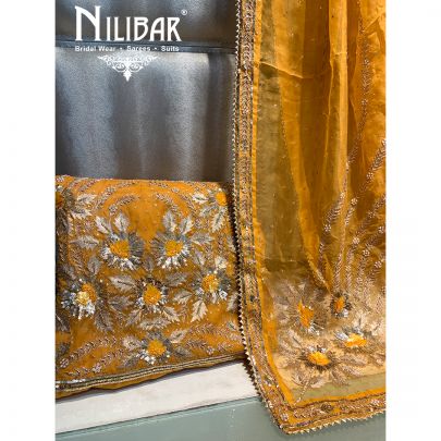 mustard Organza Unstitched Suit