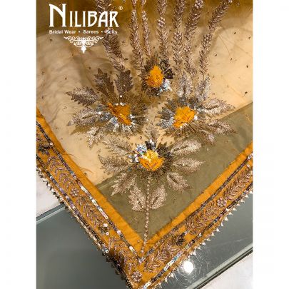 mustard Organza Unstitched Suit