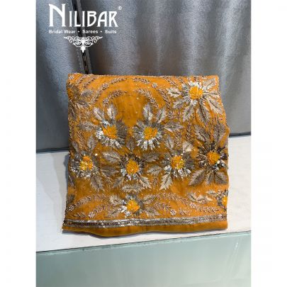 mustard Organza Unstitched Suit