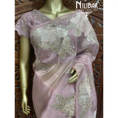 Onion Pink Organza Traditional Saree