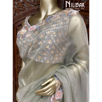 Squirrel Grey Organza Traditional Saree