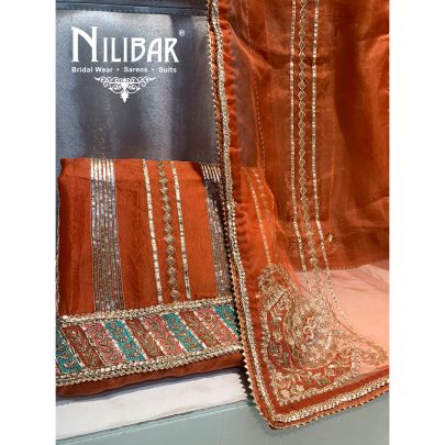 Rust Organza Unstitched Suit