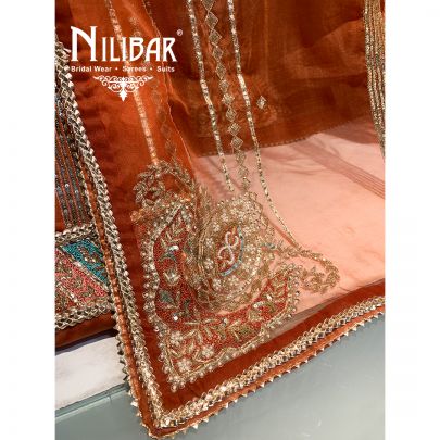 Rust Organza Unstitched Suit