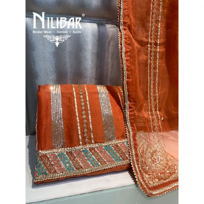 Rust Organza Unstitched Suit