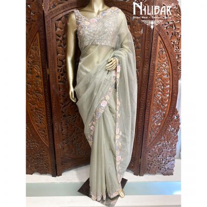Squirrel Grey Organza Traditional Saree