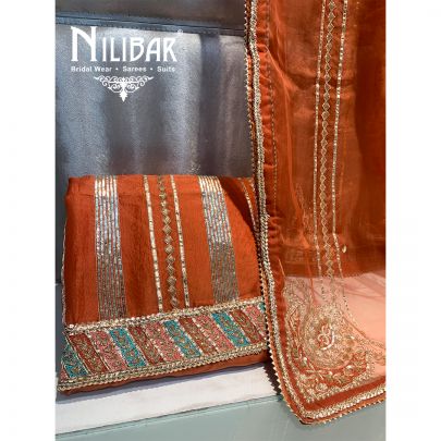 Rust Organza Unstitched Suit