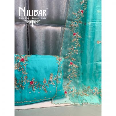 Aqua Green Organza Unstitched Suit 