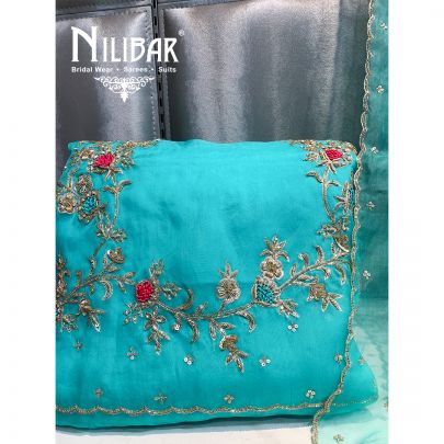 Aqua Green Organza Unstitched Suit 