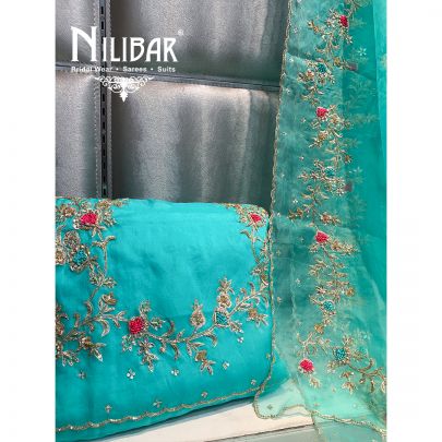 Aqua Green Organza Unstitched Suit 