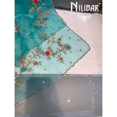 Aqua Green Organza Unstitched Suit 