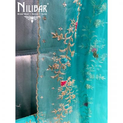 Aqua Green Organza Unstitched Suit 