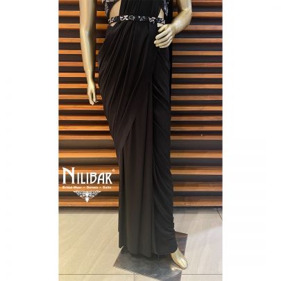 Black Lycra and Net Draped Saree