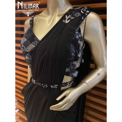 Black Lycra and Net Draped Saree