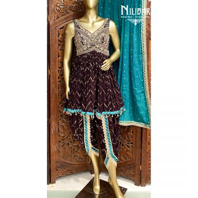 Wine and Persian Green Chinon Garara Suit