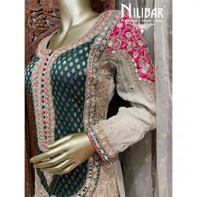 Oat Beige and Persian Green Georgette Garara Suit