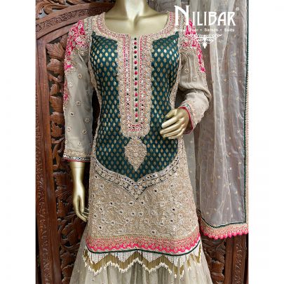 Oat Beige and Persian Green Georgette Garara Suit