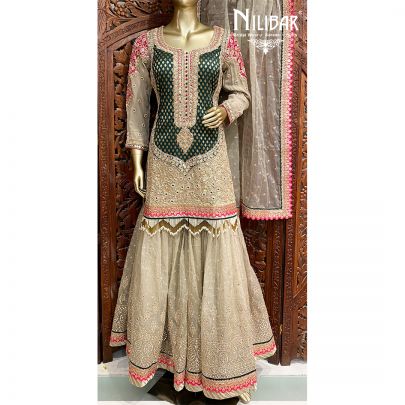 Oat Beige and Persian Green Georgette Garara Suit
