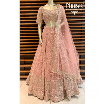 Peach Net Lehenga