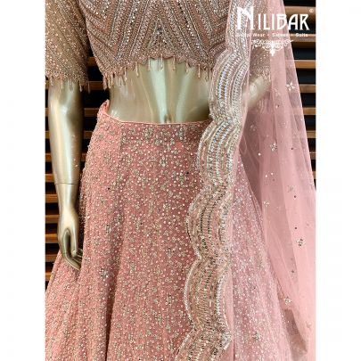 Peach Net Lehenga