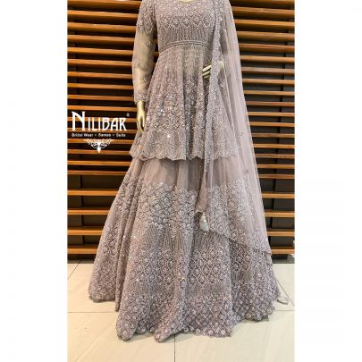 Grey Net Lehenga