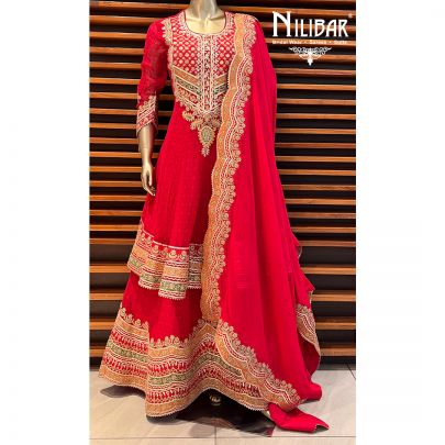 Amarnath Red Georgette Anarkali Lehenga